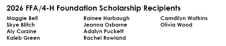 2026 FFA/4-H Scholarship Winners